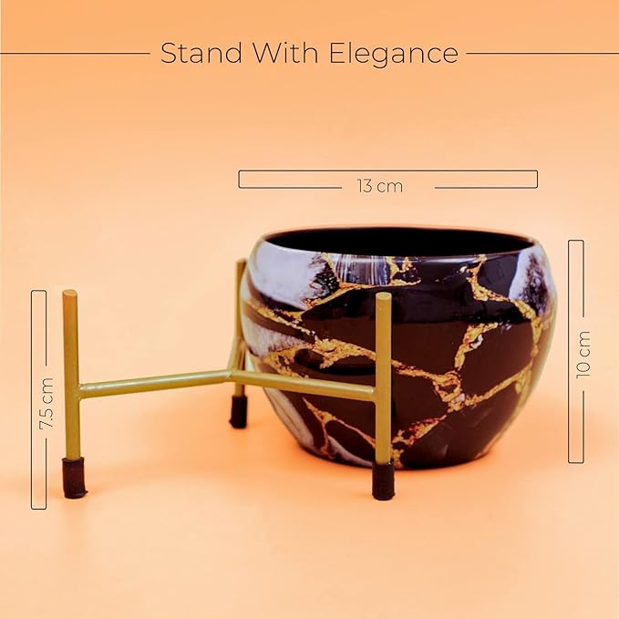 Kintsugi-Inspired Apple Shape Decorative Plant Pot – Marble Pattern Metal Planter - Image 7