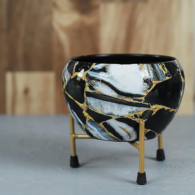 Kintsugi-Inspired Apple Shape Decorative Plant Pot – Marble Pattern Metal Planter - Image 3