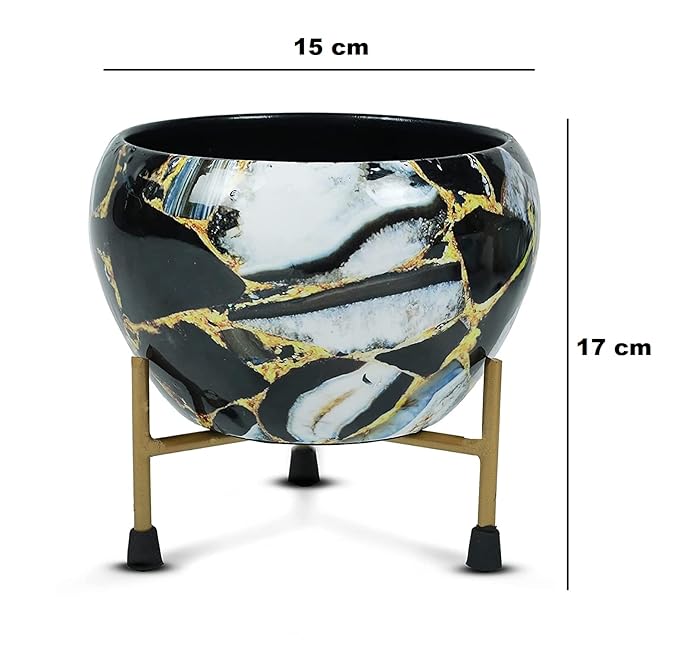 Kintsugi-Inspired Apple Shape Decorative Plant Pot – Marble Pattern Metal Planter - Image 4