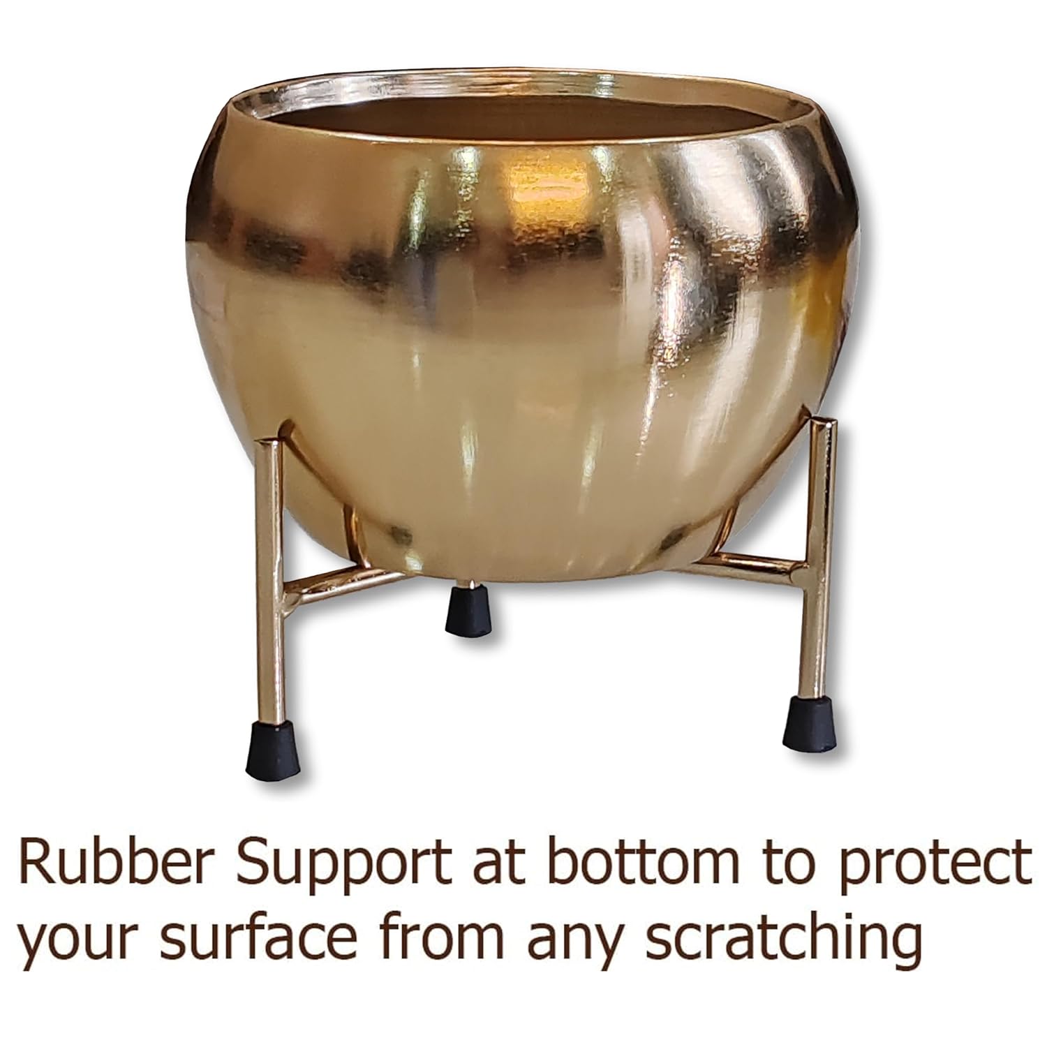 Apple Shape Golden Glossy Metallic Indoor Pot with Stand - Image 4