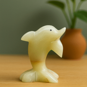 Hand-Carved Onyx Dolphin/Fish Figurine or Table Decor Statue 4"