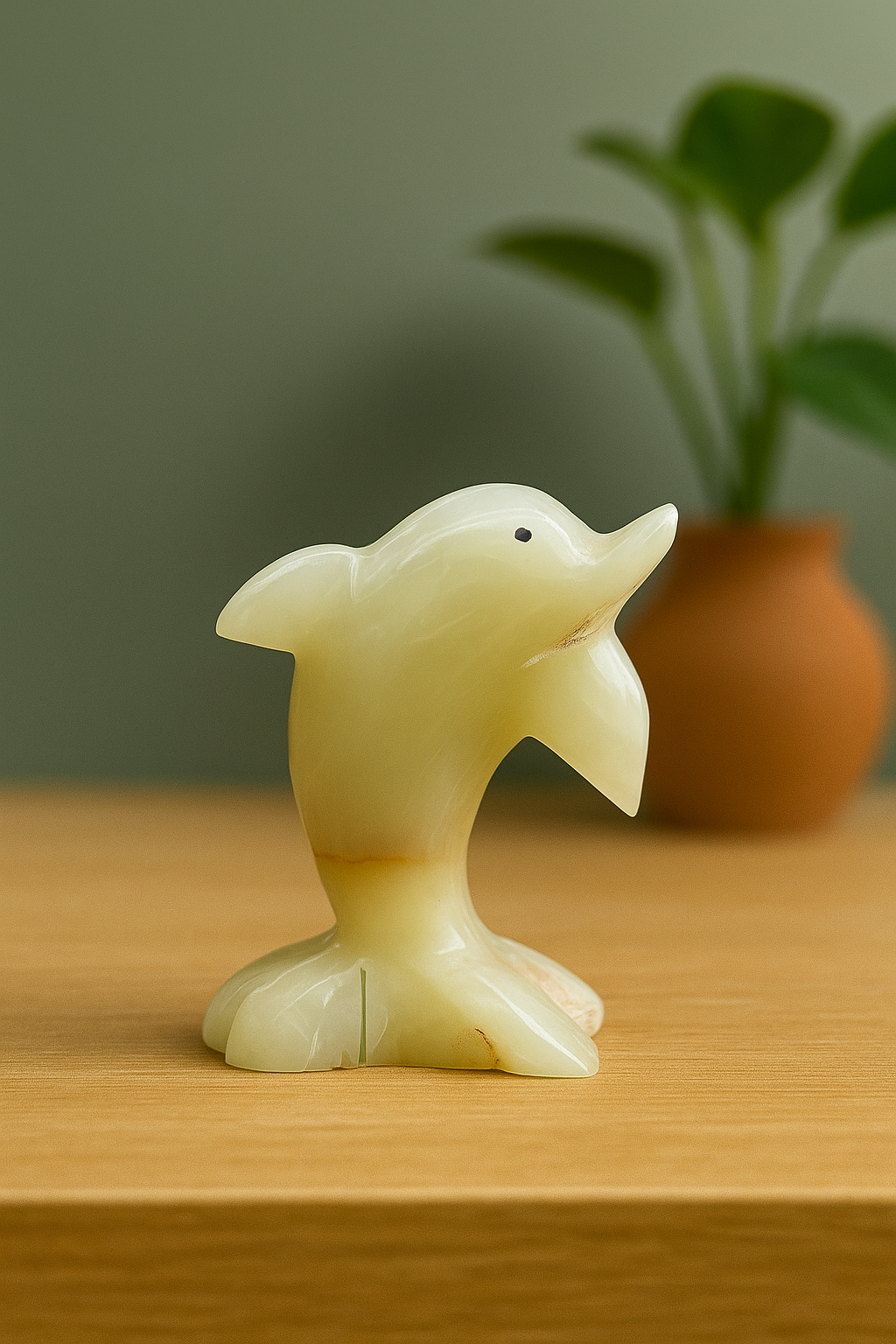 Hand-Carved Onyx Dolphin/Fish Figurine or Table Decor Statue 4"