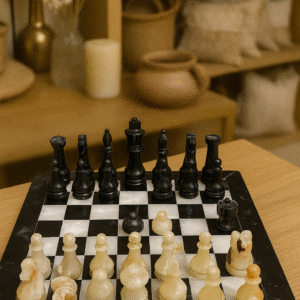 Luxury Onyx Stone Chess Set – Handmade Chess Board with Carved Pieces 12"