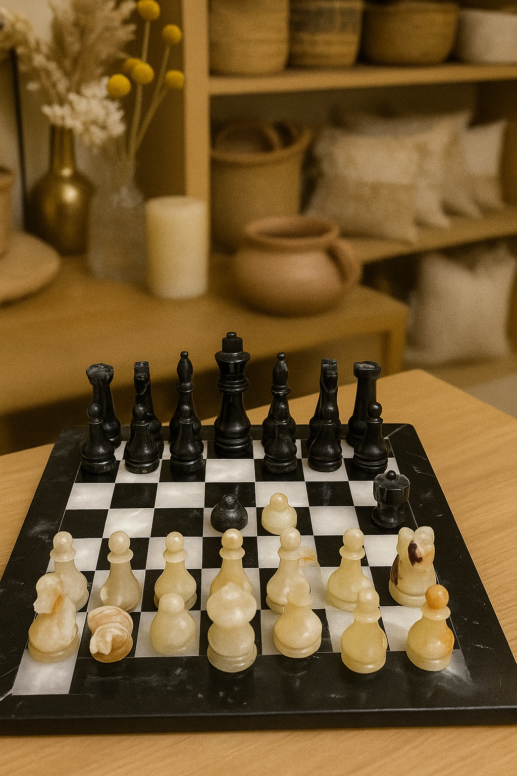 Luxury Onyx Stone Chess Set – Handmade Chess Board with Carved Pieces 12"