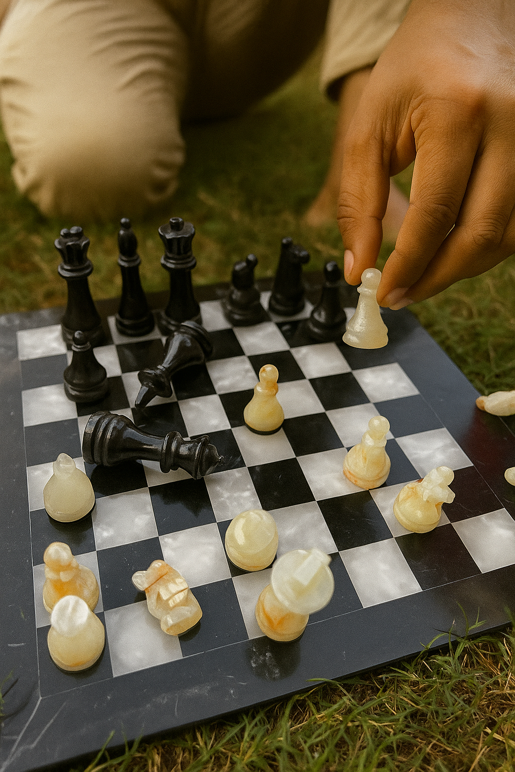 Luxury Onyx Stone Chess Set – Handmade Chess Board with Carved Pieces 12" - Image 2