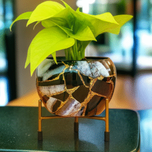 Kintsugi-Inspired Apple Shape Decorative Plant Pot – Marble Pattern Metal Planter