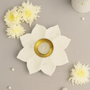 Makrana White Marble lotus design Tea Light Diya/Deepak