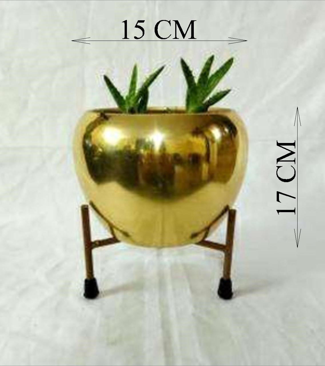 Apple Shape Golden Glossy Metallic Indoor Pot with Stand - Image 3