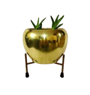 Apple Shape Golden Glossy Metallic Indoor Pot with Stand - Image 6