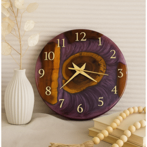 Handcrafted Epoxy Resin Wall Clock with Natural Wood Finish – 12 Inch