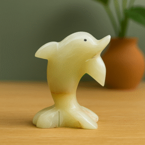 Hand-Carved Onyx Dolphin/Fish Figurine or Table Decor Statue 4"