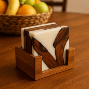 Epoxy/Resin & Naturl wood mix Coaster, Set of 4.