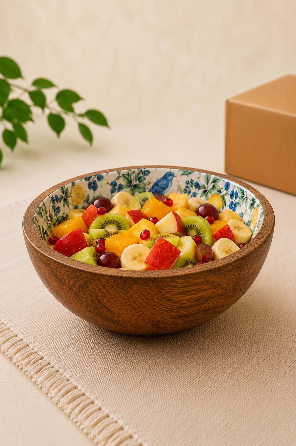 Natural Solid Mango Wood Printed Bowl (6", Medium) - Image 4