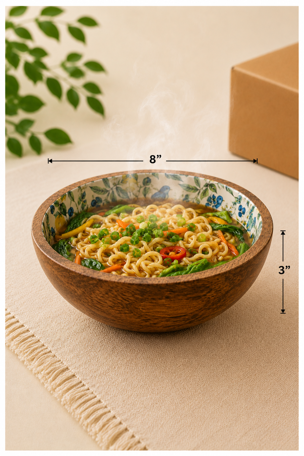 Natural Solid Mango Wood Printed Bowl (8", Large) - Image 8