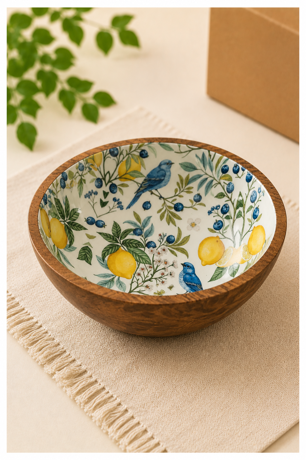 Natural Solid Mango Wood Printed Bowl (6", Medium) - Image 7