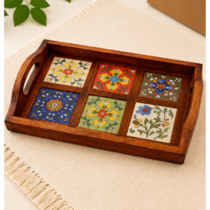 Wooden Blue Pottery Tray (Large)