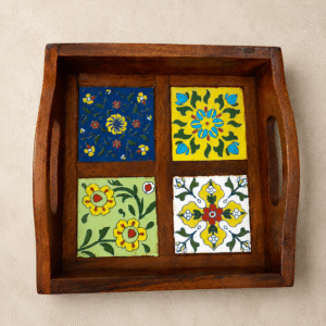 Wooden Blue Pottery Tray (Medium)
