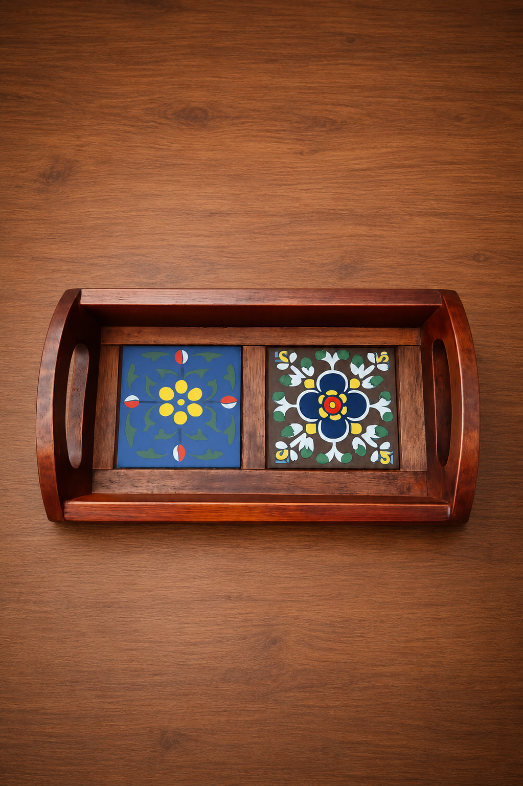 Wooden Blue Pottery Tray Set of 3 - Image 4