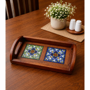 Wooden Blue Pottery Tray (Small)