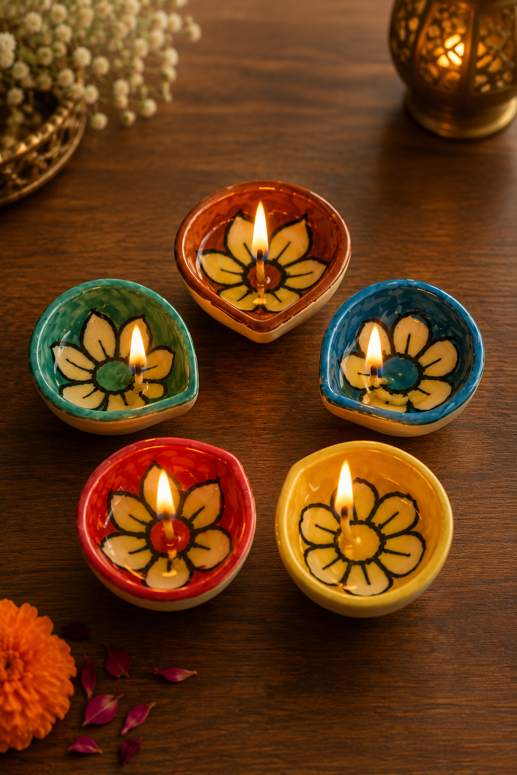 Handcrafted Ceramic Diya/Deepak Set of 5 - Image 3