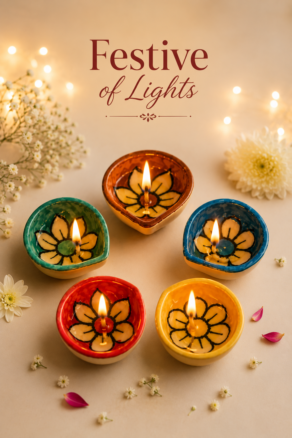 Handcrafted Ceramic Diya/Deepak Set of 5 - Image 4