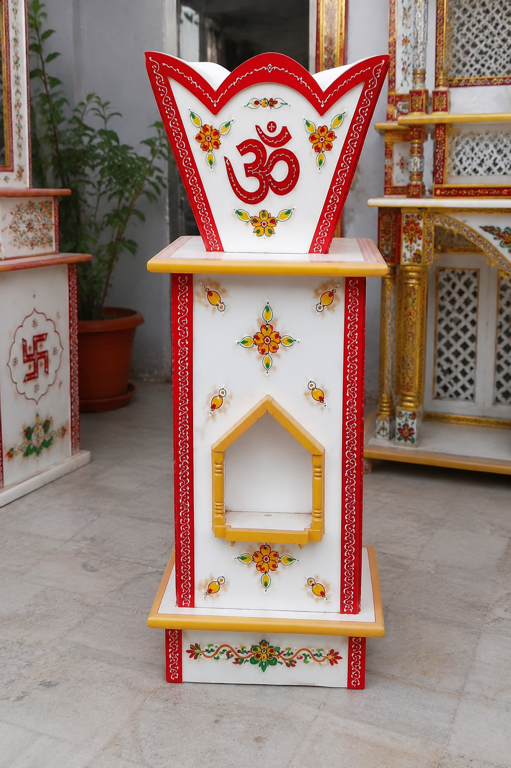 Handcrafted White Makrana Marble Tulsi Planter/Vrindavan | 12 x 12 x 24 Inch - Image 5