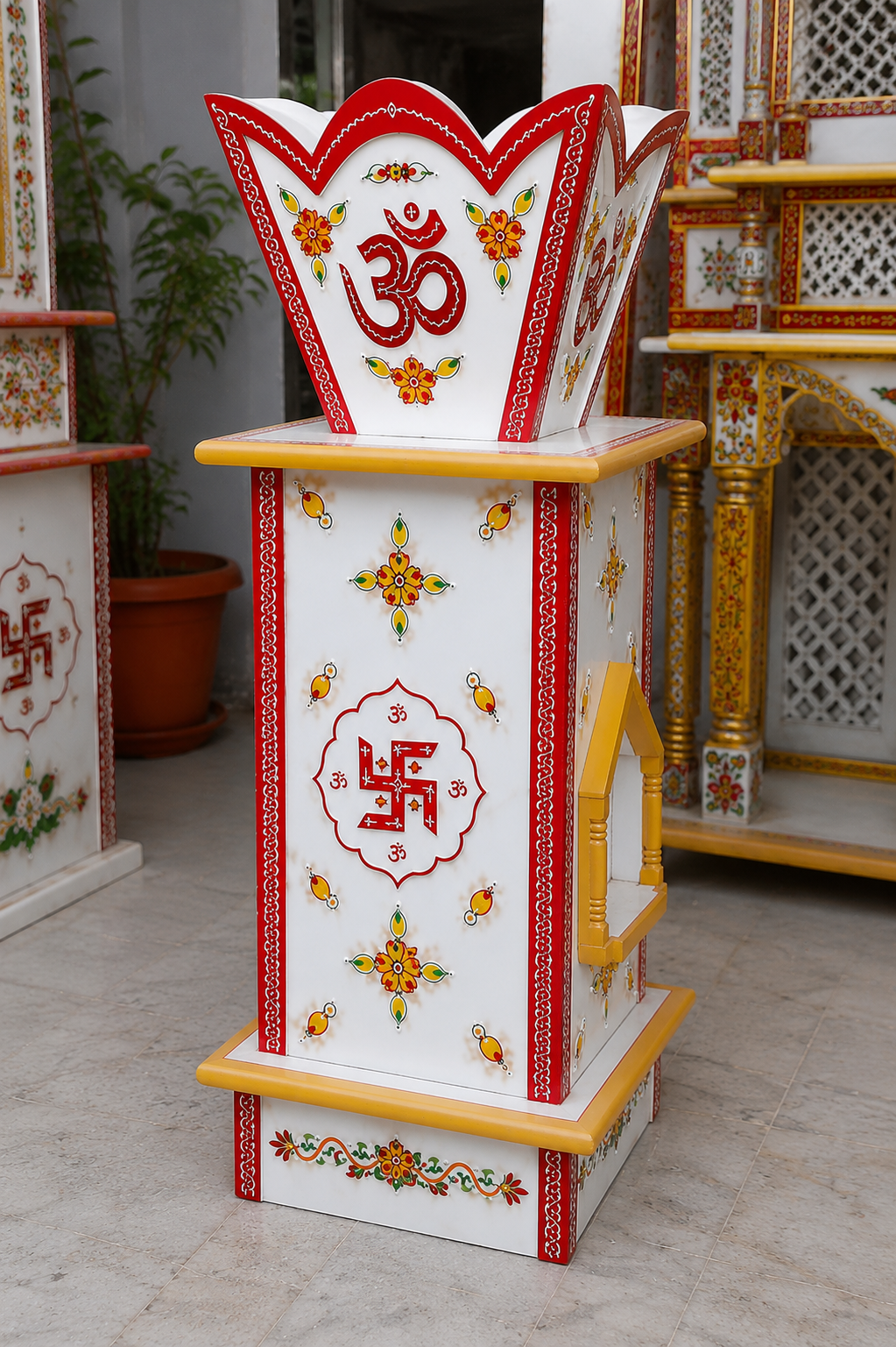 Handcrafted White Makrana Marble Tulsi Planter/Vrindavan | 12 x 12 x 24 Inch - Image 4
