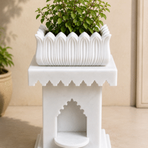 Handcrafted White Makrana Marble Tulsi Planter/Vrindavan | 12 x 12 x 24 Inch