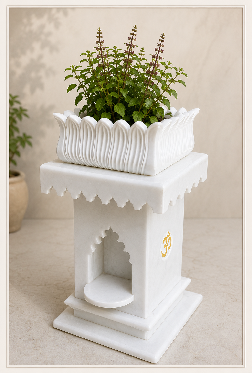 Handcrafted White Makrana Marble Tulsi Planter/Vrindavan | 12 x 12 x 24 Inch - Image 3
