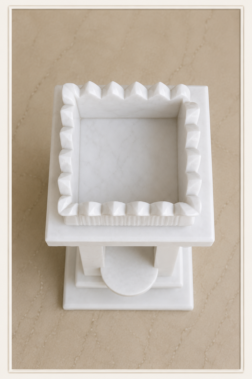 Handcrafted White Makrana Marble Tulsi Planter/Vrindavan | 12 x 12 x 24 Inch - Image 5