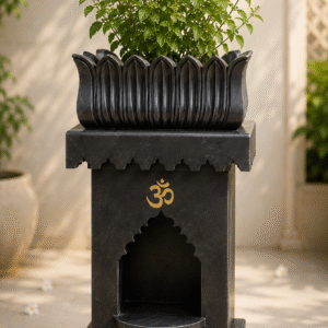 Handcrafted Black Marble Tulsi Planter/Vrindavan | 12 x 12 x 24 Inch
