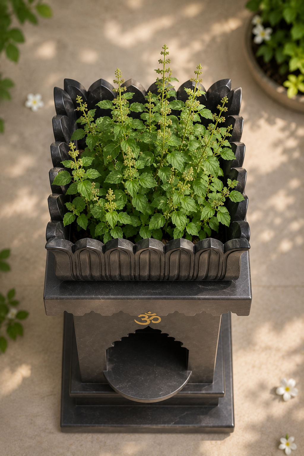 Handcrafted Black Marble Tulsi Planter/Vrindavan | 12 x 12 x 24 Inch - Image 3