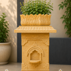 Handcrafted Yellow Sandstone Tulsi Planter/Vrindavan | 18 x 18 x 36 Inch