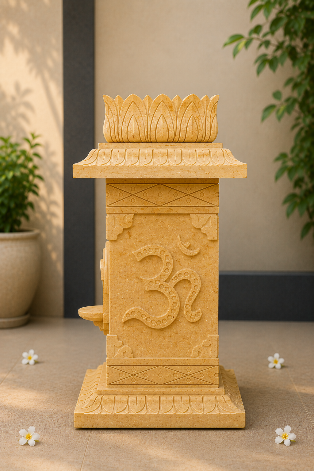 Handcrafted Yellow Sandstone Tulsi Planter/Vrindavan | 18 x 18 x 36 Inch - Image 4