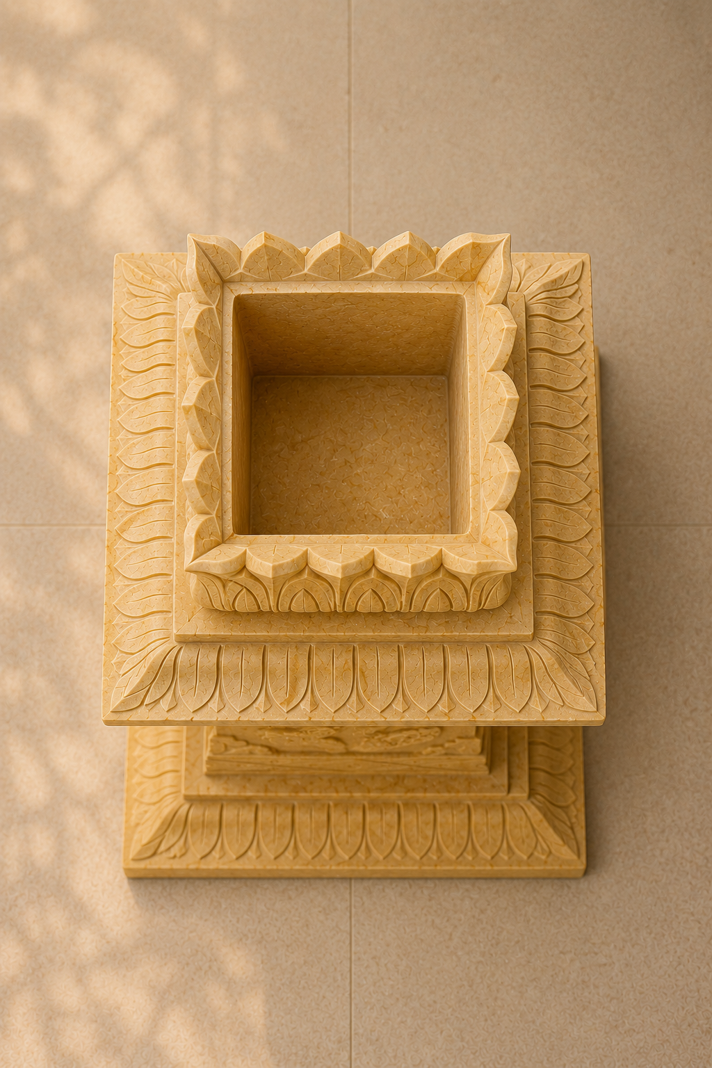 Handcrafted Yellow Sandstone Tulsi Planter/Vrindavan | 18 x 18 x 36 Inch - Image 5