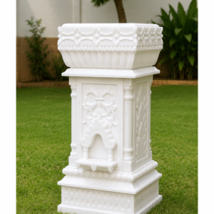 Handcrafted White Makrana Marble Tulsi Planter/Vrindavan | 18 x 18 x 36 Inch