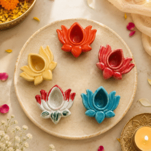 Handcrafted Ceramic Lotus Diya/Deepak Set of 5