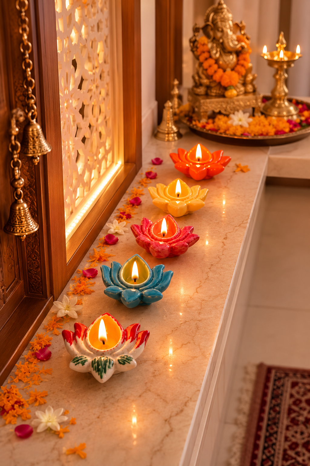Handcrafted Ceramic Lotus Diya/Deepak Set of 5 - Image 5