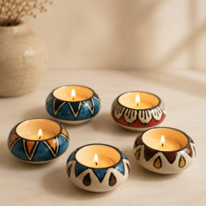 Handcrafted Ceramic Candle holder with Tea light candle Set of 5