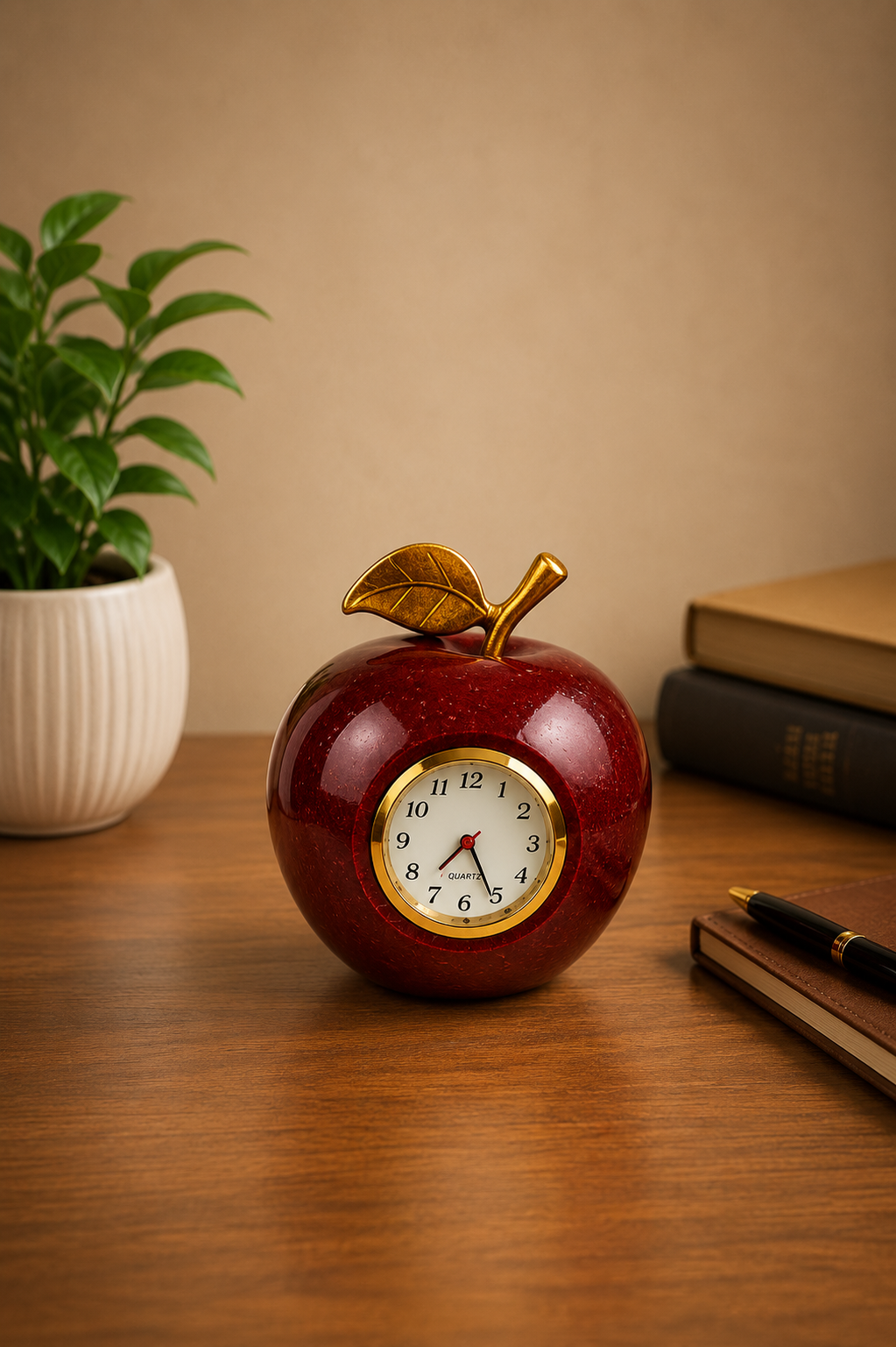 Natural Onyx Stone Polished Apple Clock | Decorative Piece | Paperweight - Image 6
