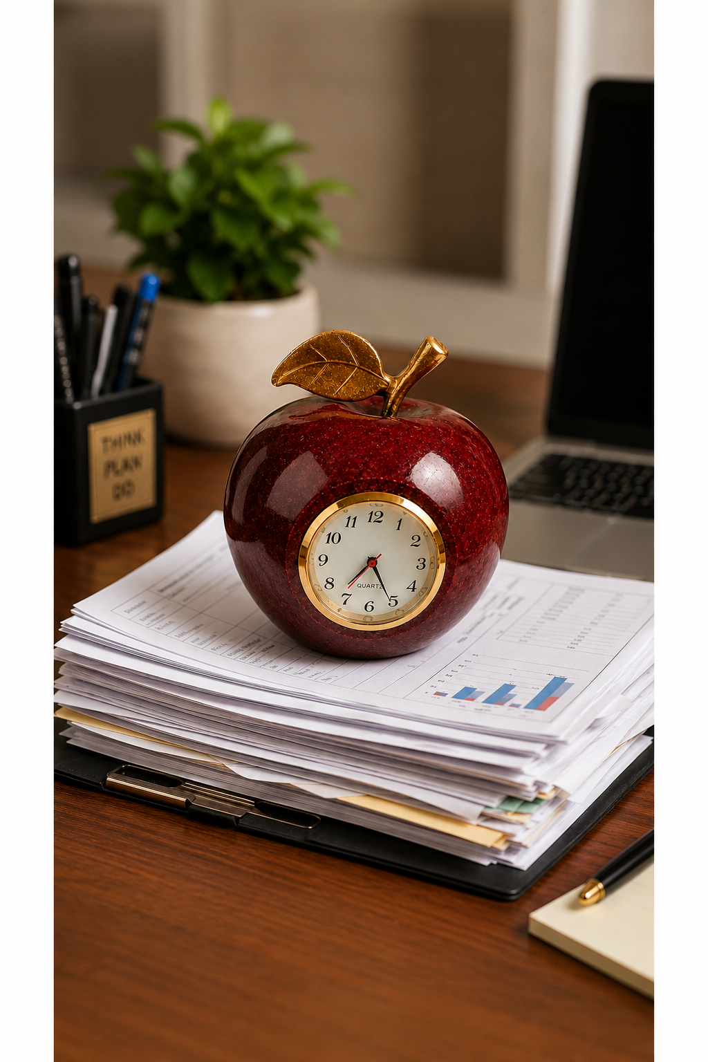 Natural Onyx Stone Polished Apple Clock | Decorative Piece | Paperweight - Image 7