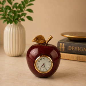Natural Onyx Stone Polished Apple Clock | Decorative Piece | Paperweight