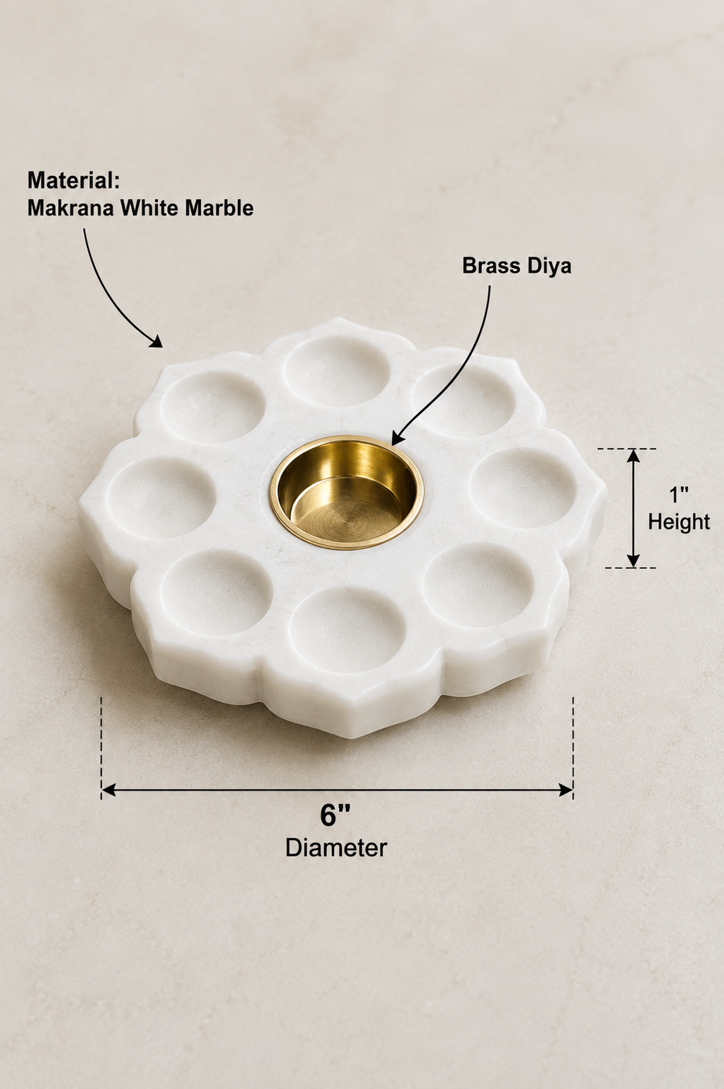 White Marble Lotus Tealight & Diya Bati Holder 6" - Image 4
