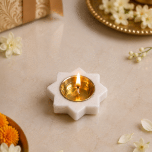 Floral Marble Brass Diya 6 cm