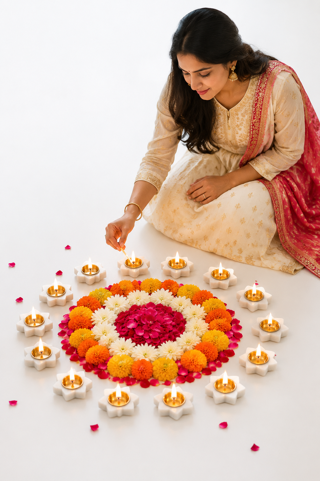 Floral Marble Brass Diya 6 cm - Image 3
