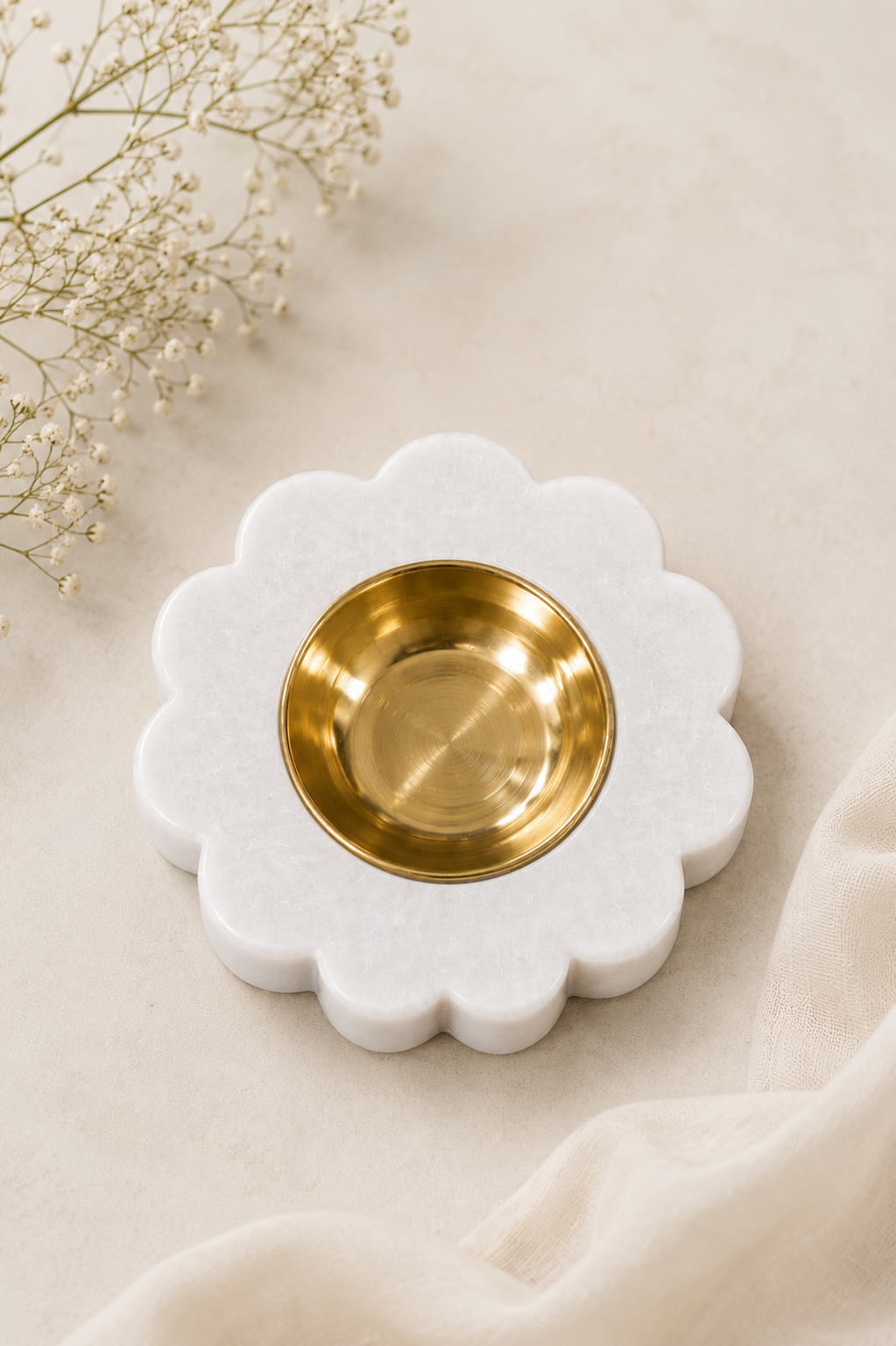 Floral Marble Brass Diya 3" - Image 4