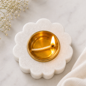 Floral Marble Brass Diya 3"